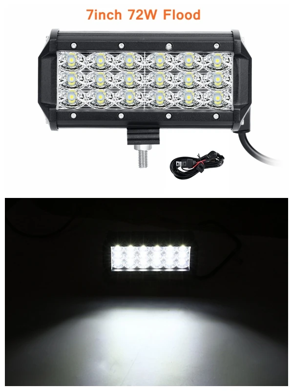 7inch 72W Flood Oslamp светодиодный светильник " 7" " 12" 2" 23" 2" 31" 4" 50 дюймов светодиодный светильник для внедорожника ATV 4x4 4WD трейлер грузовик 12 24v - Цвет: 7inch 72W Flood