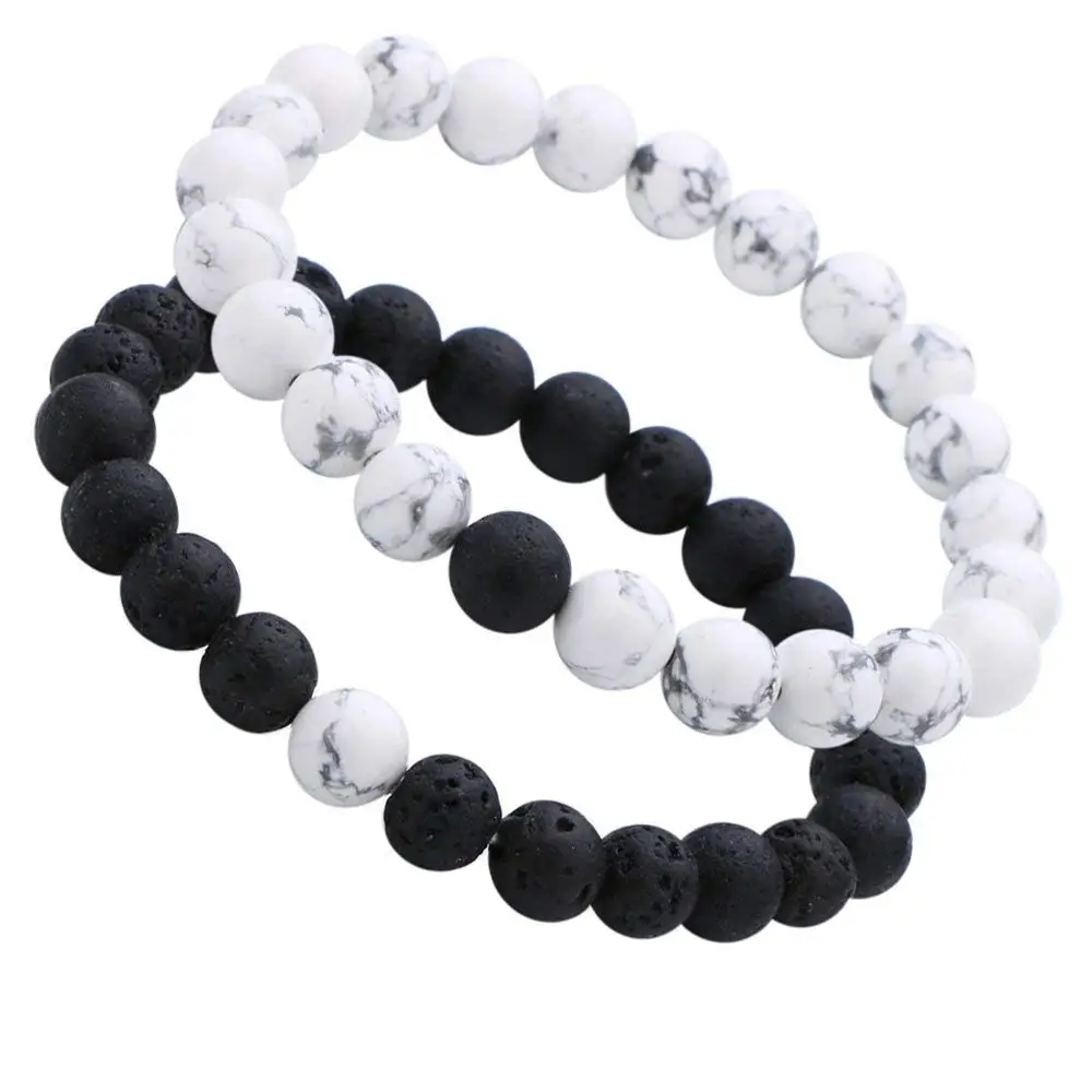 Пара его& ее браслет черный матовый белый Howlite 8 мм бусины браслет Корона браслет Дружба отношения браслет