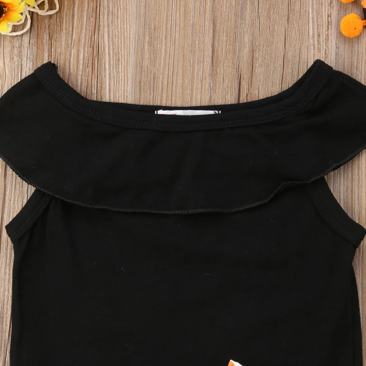 2018 Brand New Halloween Party Toddler Baby Girls Clothes Sets 3PCS Black T-Shirts Tops Pumpkin Cartoon Cat Skirts+Headband 1-5Y | Детская
