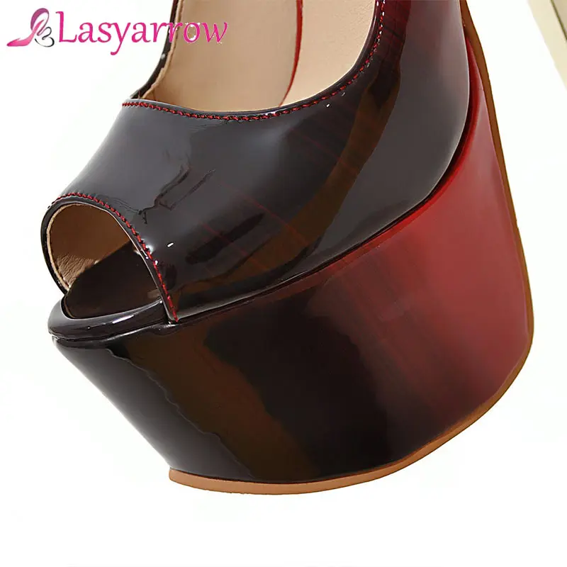 Lasyarrow Women Sexy High Heels Platform Stiletto Pumps Ladies Patent Leather Shallow Slip On Peep Toe Office Shoes Large Size48 | Обувь