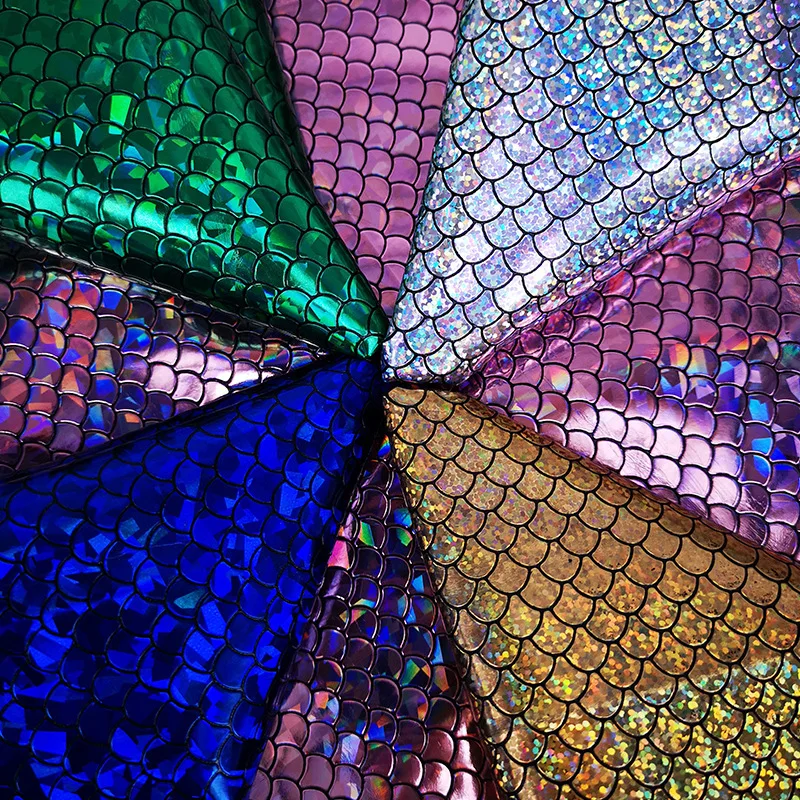 20*34cm Laser Mirror Symphony Fish Scales Pu Faux Artificial Synthetic Leather Fabric DIY Sewing Garment Bags Shoes Material | Дом и сад