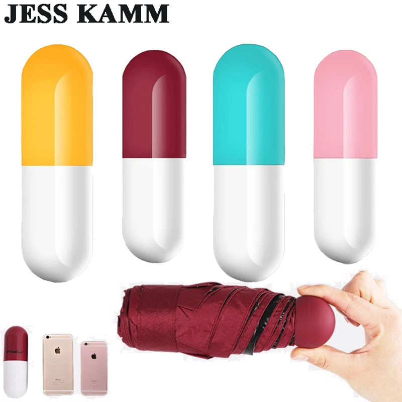 JESSEKAMM, Мини, анти-УФ, для девушек, женщин, капсула, маленькие зонты, пять складных, компактные, солнце, солнце, дождь, 200 г, мода, дизайн