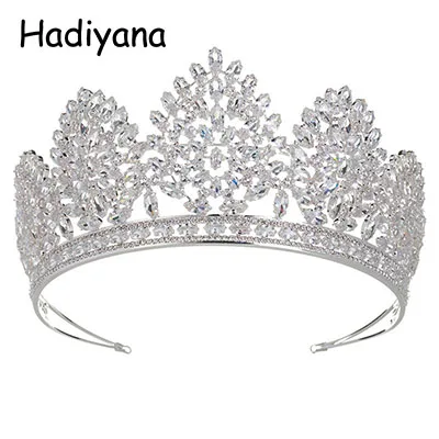 silver Hadiyana Роскошная большая корона из России, Новое поступление, пышные короны для женщин, свадебные диадемы, королевские вечерние ювелирные изделия для выпускного вечера HG6034 - Окраска металла: silver