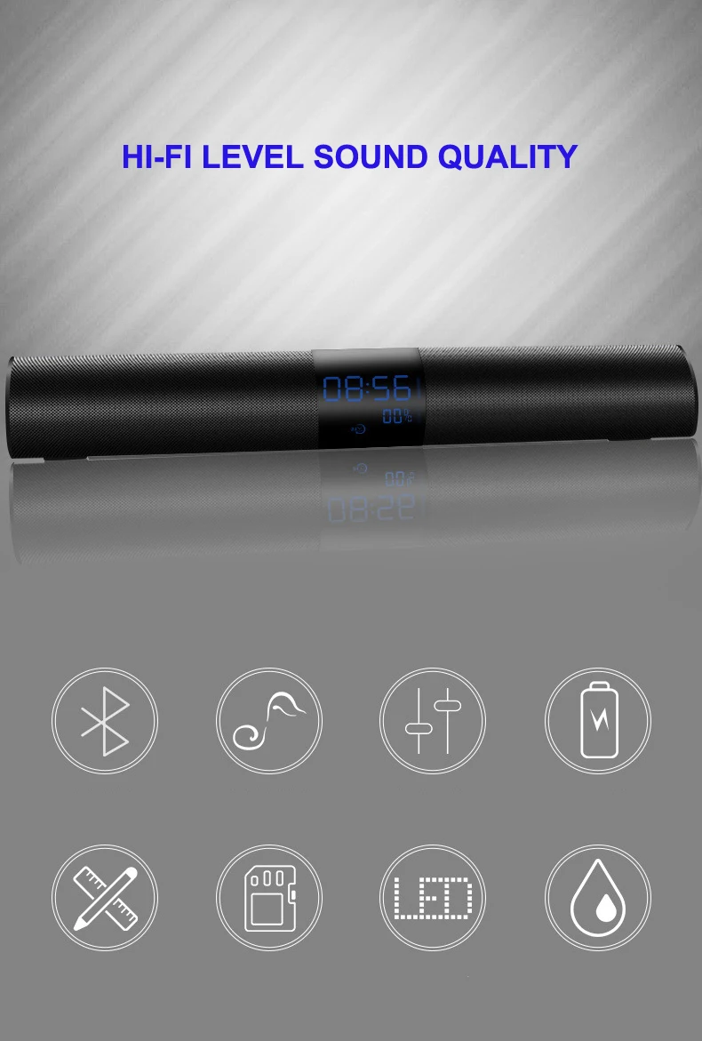 Беспроводной Bluetooth динамик металлическая полоса домашний телевизионный компьютер Hi-Fi качество звука светодиодный дисплей Время Будильник Черный Белый