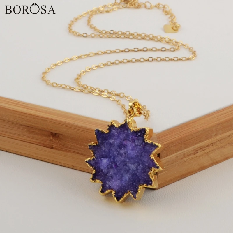 Ожерелье бороса бохо круглая шестерня Фиолетовый Кулон агатес дерзкий геозона