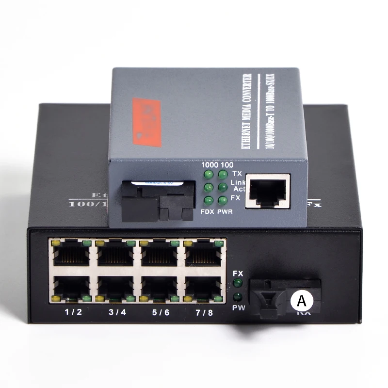 1 пара 1000 Мбит/с волоконно оптический медиа конвертер Gigabit Signlemode CH * SC 8 RJ45