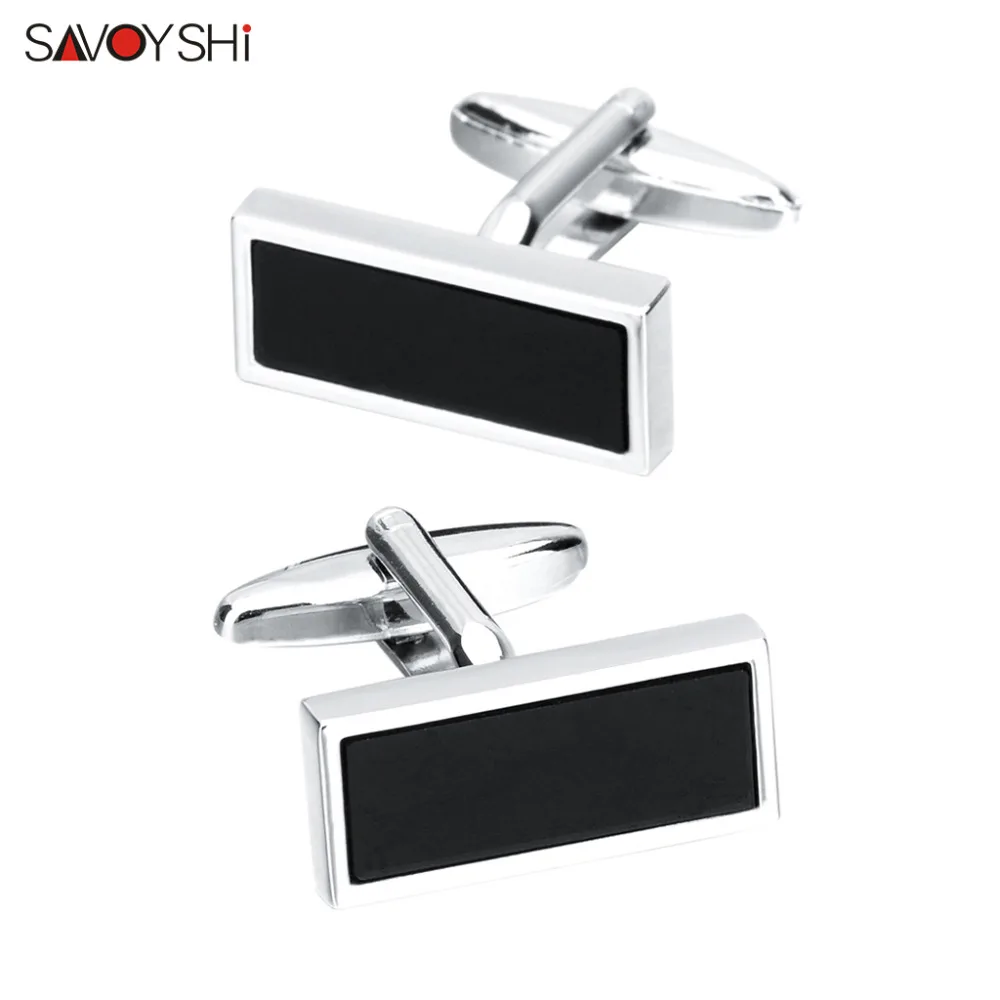 

SAVOYSHI Black Glass Cufflinks for Mens Gift Square French Shirt Cuffs Cuff links Brand Accessories Copper Free carving name