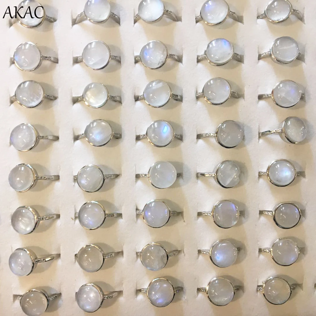 Женское кольцо AKAC с натуральным радужным лунным камнем приблизительно 10-12 мм 2