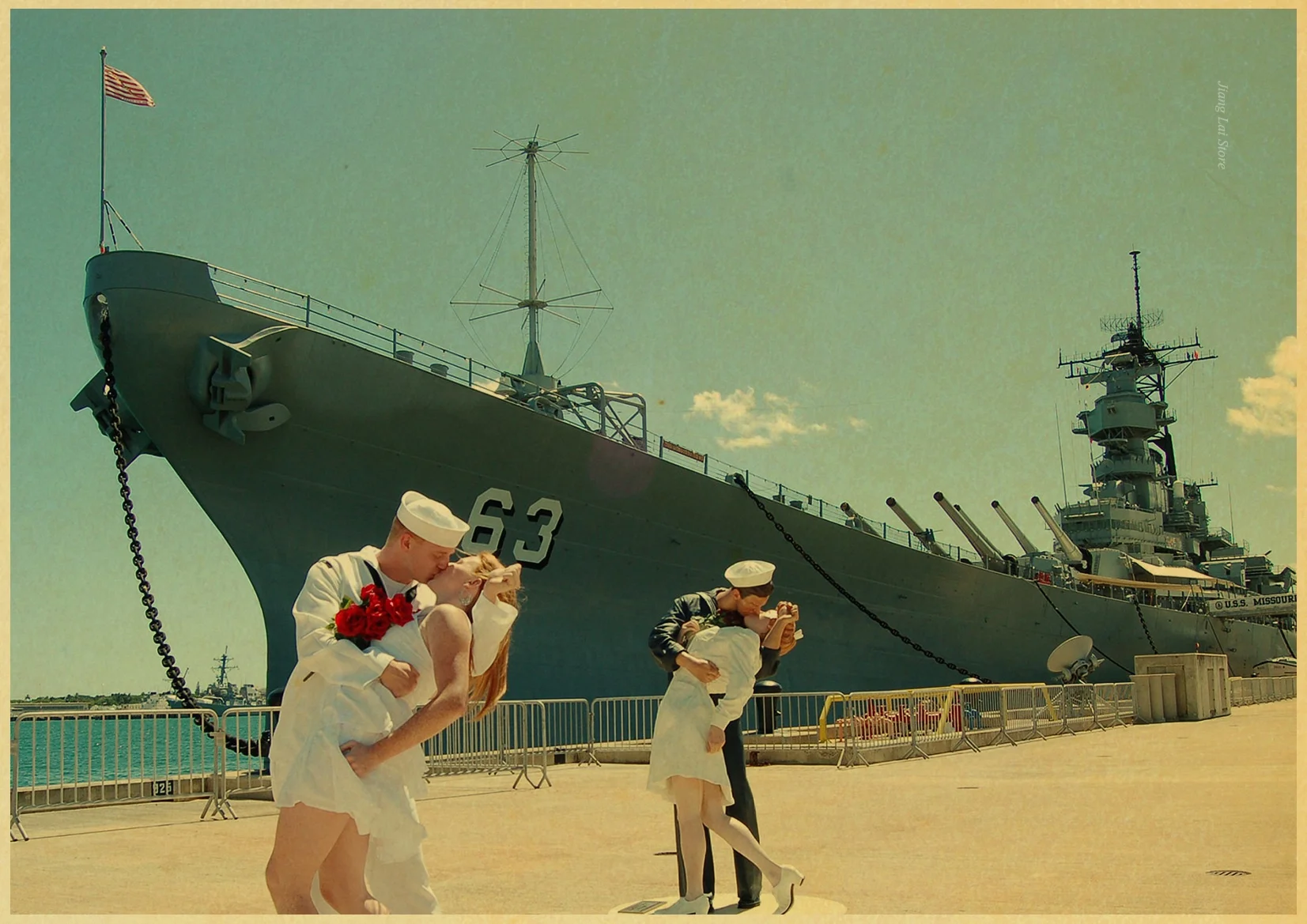 Ретро плакат Второй мировой войны, старая фотография, бар кафе, винтажное украшение, живопись, медсестры, целуются, моряк, домашнее искусство