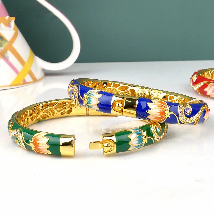 Cloisonne bracelet Double crystal female national wind GP jewelry gift 1PCS | Bangles