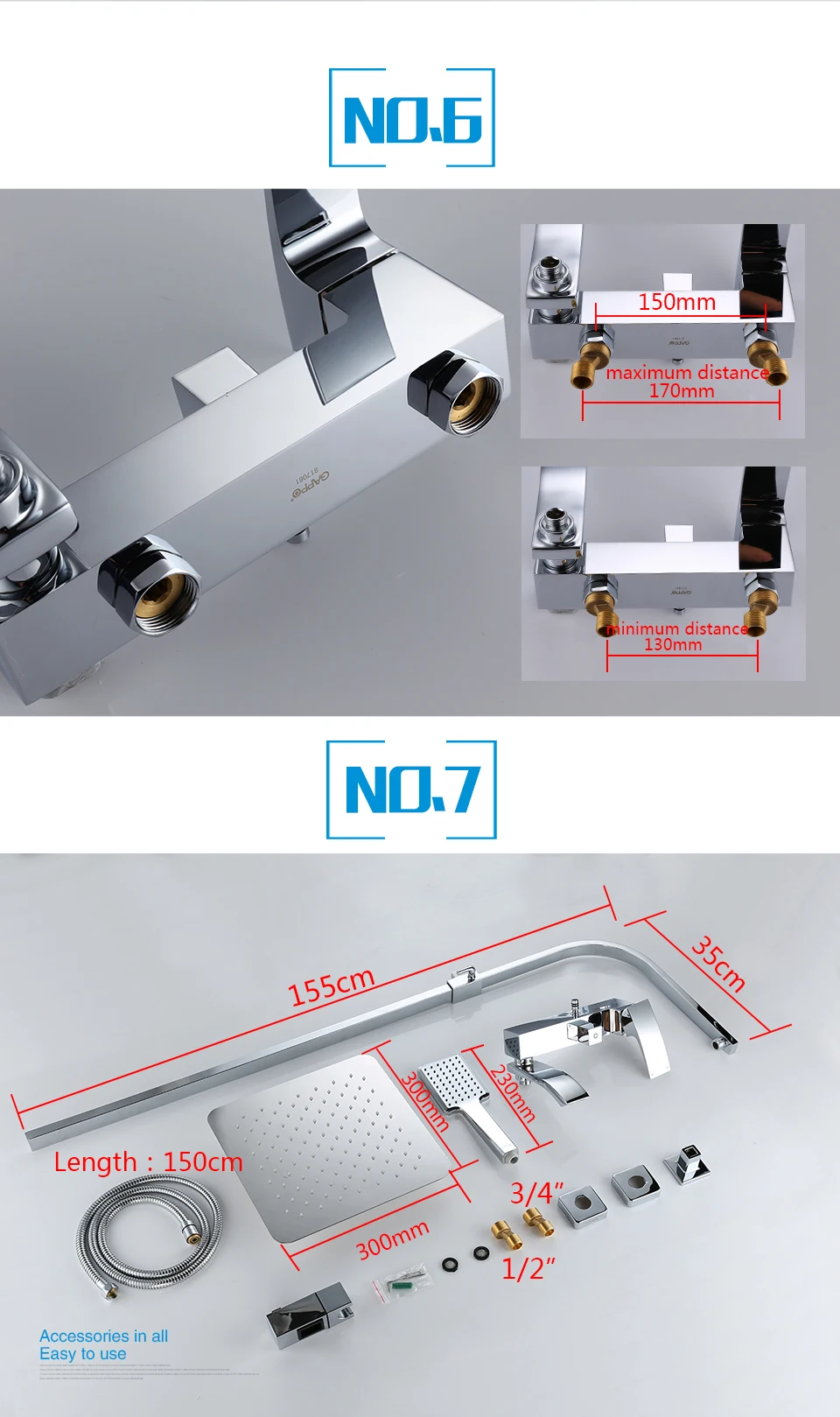 GAPPO G2407 смеситель для душа, латунный водопад, настенный кран для ванной, смеситель для душа, Хромированная душевая головка, набор для ванной комнаты G2407 G2407-8