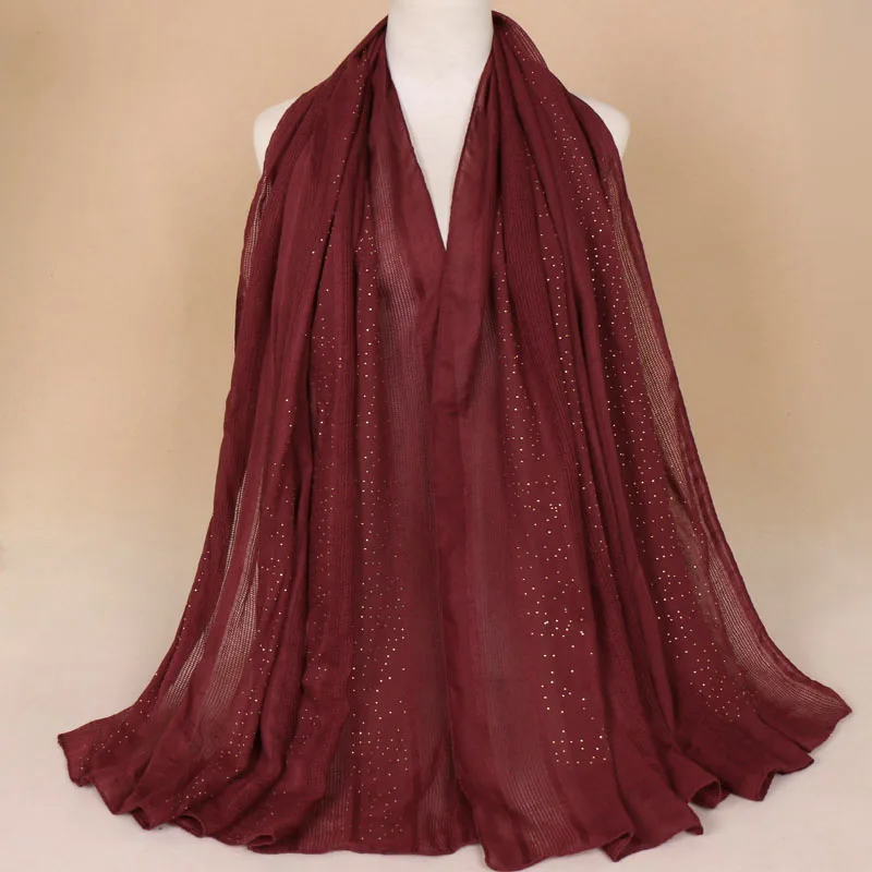 Женские туфли со стразами Шарф Платки сплошной Цвет хлопок хиджабы бурения плед