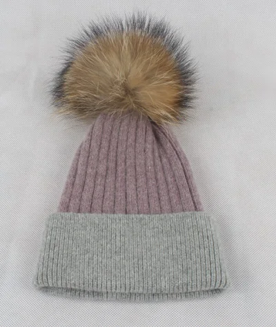 purple and gray Новые зимние шапки бини шапки женские шапки Лоскутные вязаные шерстяные шапочки для девочек Gorros - Цвет: purple and gray