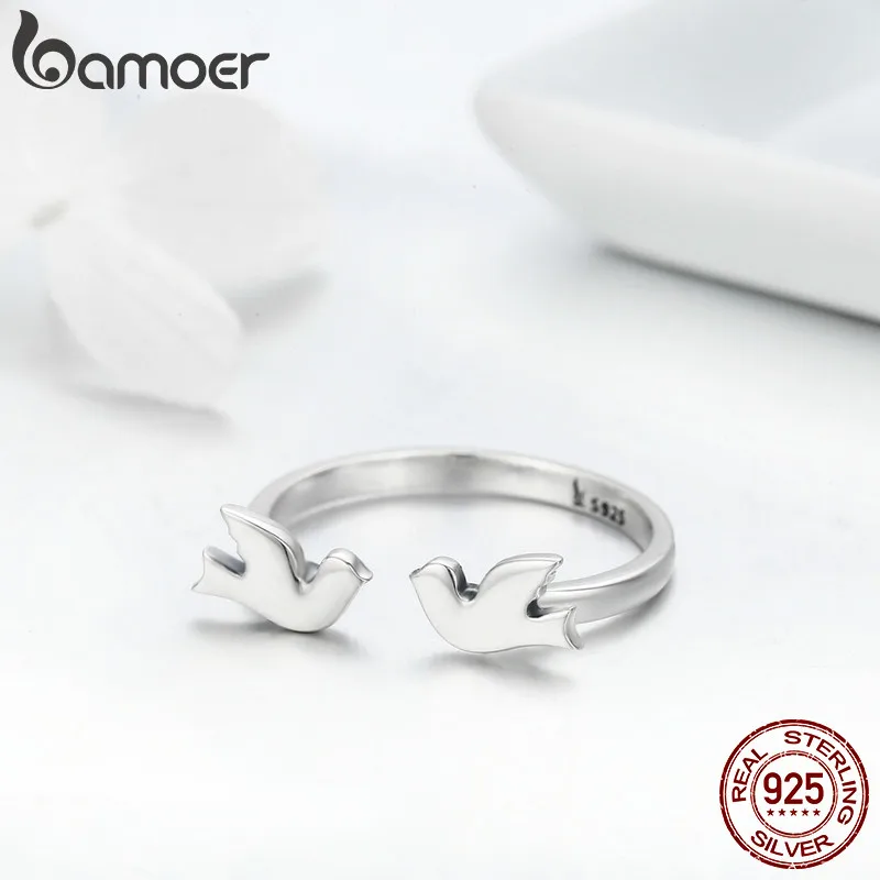 BAMOER, подарок на день Святого Валентина, 925 пробы, серебро, чистая любовь, голуби, любовь, кольца на палец для женщин, регулируемое ювелирное серебряное кольцо SCR245