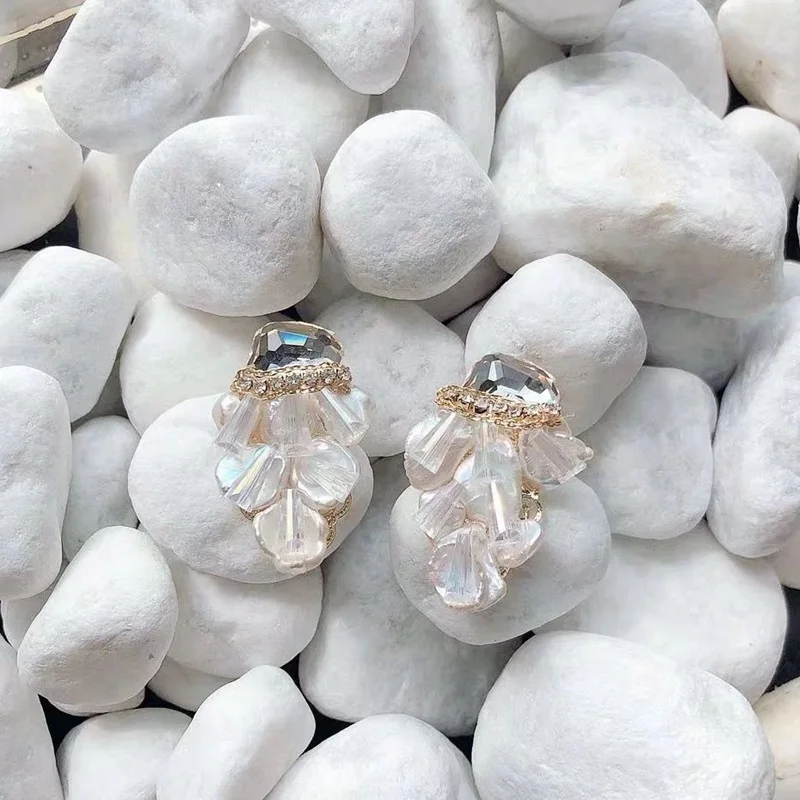 2019 Korean Crystal Trendy Luxury Freshwater Natural Pearl Stud Earrings Elegant Women Wedding Gift Jewelry orecchini | Украшения и