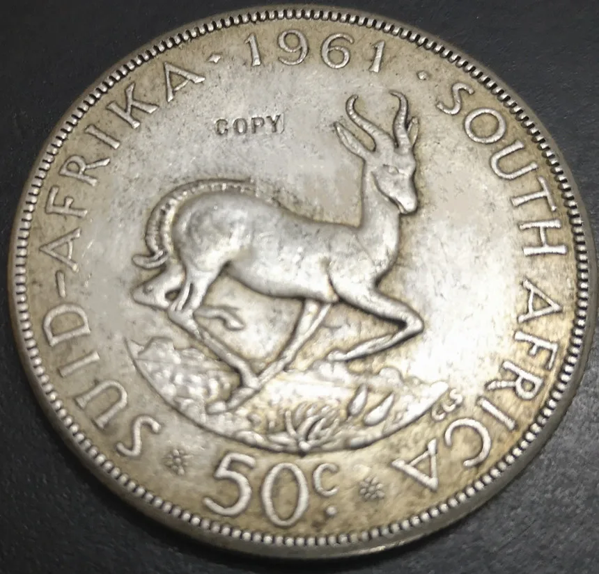 1961 Южная Африка 50 центов 1 я десятичная серия Посеребренная монета