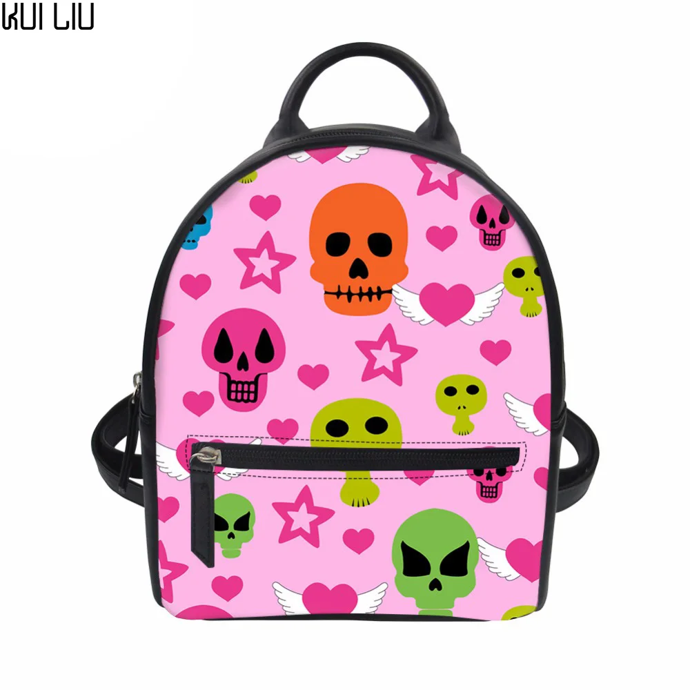 Женский рюкзак на заказ из искусственной кожи с милым принтом черепа женская