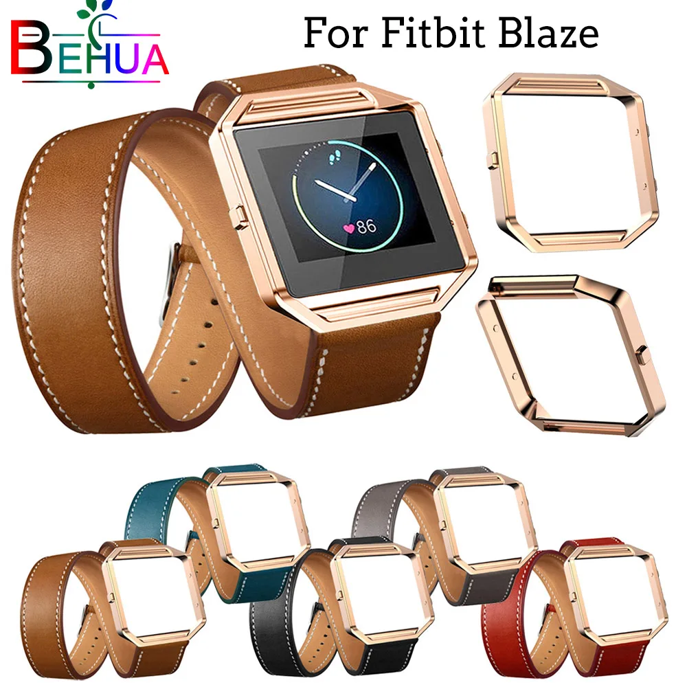 New Superior Long Leather Double Ring Watch band + frame For Fitbit Blaze Smart Watch Replacement High quality strap Accessories genuine leather watch band for fitbit blaze replacement band meatal frame house wrsit band for fitbit blaze smart watch band