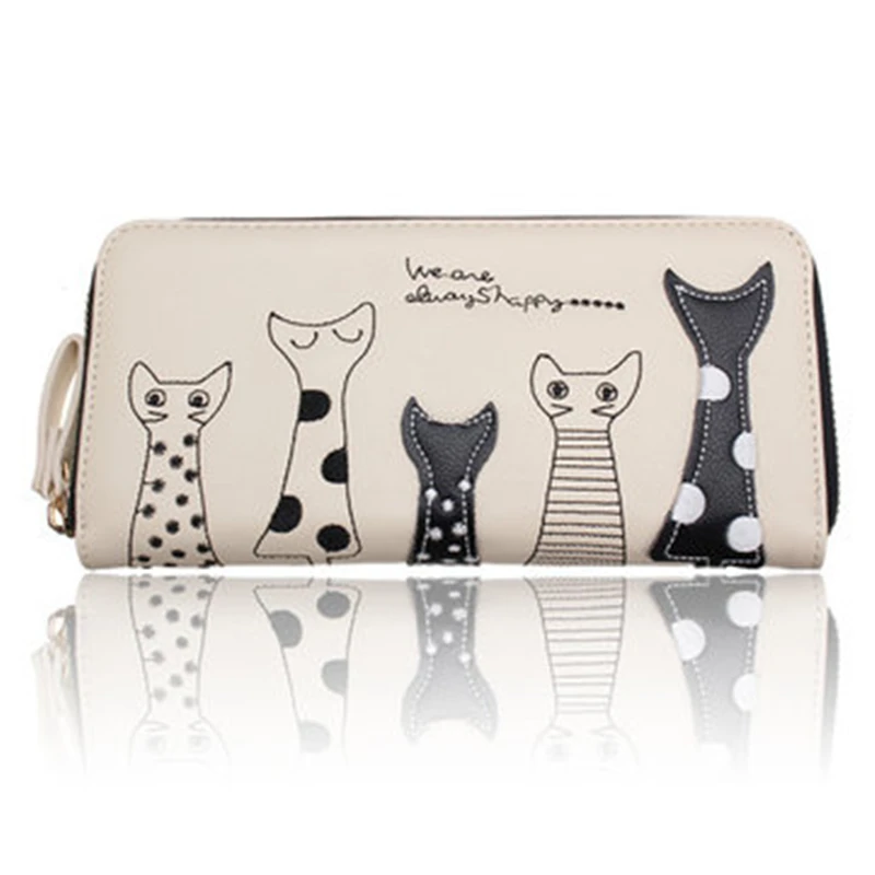 Женский Длинный кошелек с мультяшным котом милый на молнии отделением для карт