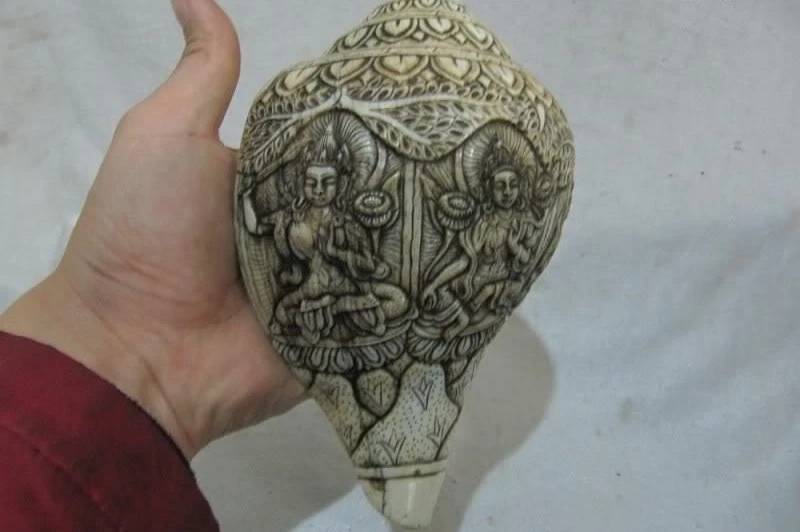 Тибетский буддизм труба раковина резная четыре TaRa padma Kwan-Yin набор Conch of Fame | Дом и