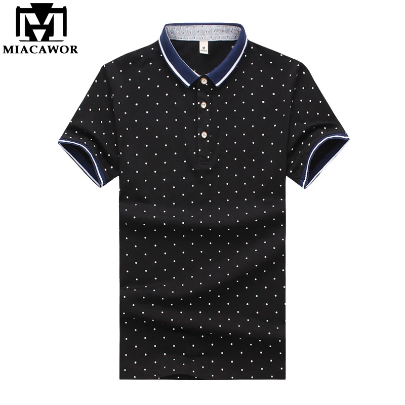 MIACAWOR New Men Polo shirts Fashion Polka Dot Print Short-sleeve Slim Fit Summer Camisas Clothing MT625 | Мужская одежда