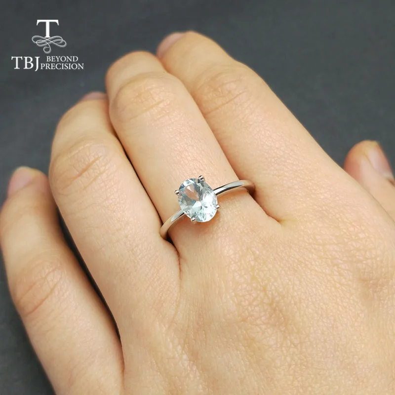 Женское кольцо с натуральным аквамарином Tbj подарочное Ювелирное Украшение в