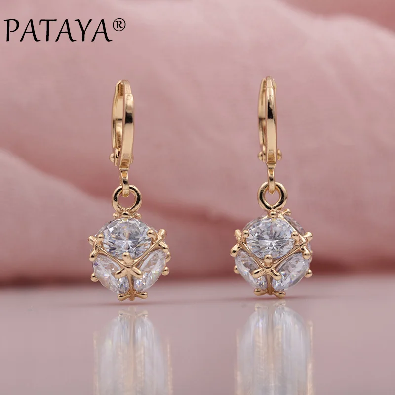 PATAYA, Новое поступление, модные, 585, розовое золото, квадратные, натуральный циркон, длинные висячие серьги для женщин, для свадьбы, вечеринки, Роскошные, хорошее ювелирное изделие