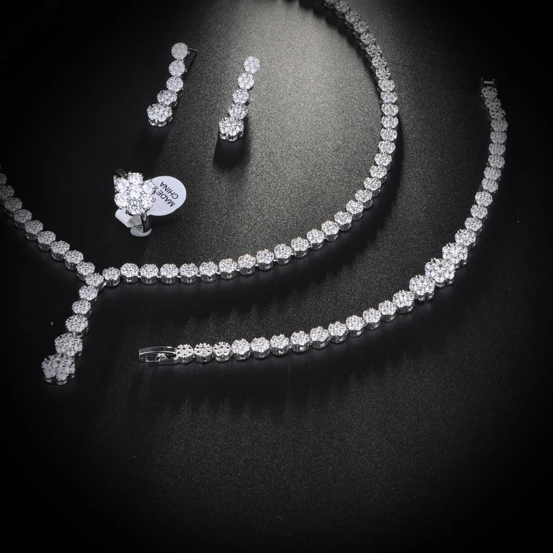 Be 8 Newest Luxury Sparking Brilliant CZ Clear Necklace Earring Wedding Bridal Jewelry Set Dress Accessories African JewelryS153
