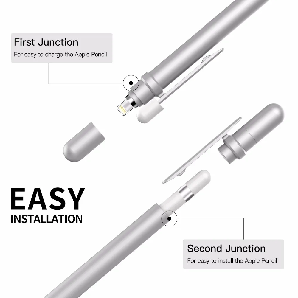Алюминиевый Чехол для карандашей MoKo, совместимый с Apple Pencil, Встроенный зажим, магнитный наконечник, держатель крышки подходит для Apple iPad Pro Pencil