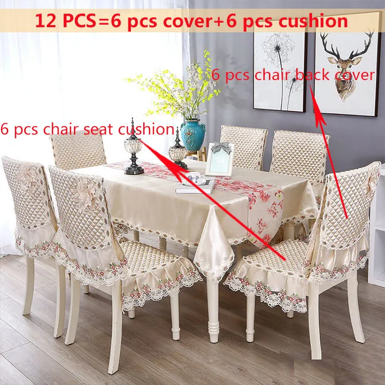 Beige 12pcs Прямоугольная Водонепроницаемая Подушка на стул Обложка жаккард Роскошная скатерть для обеденного стола Набор Элегантное свадебное украшение винтажная скатерть - Цвет: Beige 12pcs