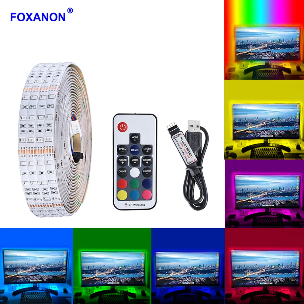 Светодиодная лента Foxanon 5 В USB водонепроницаемая RGB лампа 2835 3528 SMD 3/24/17 клавиша пульт дистанционного