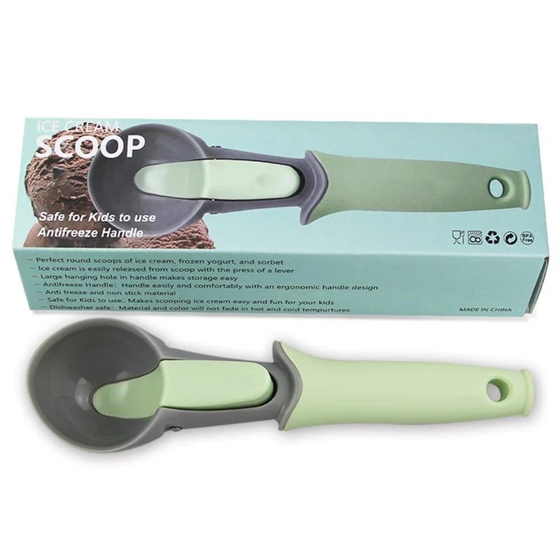 

Ice Cream Scoop With Tpr Material Trigger Spoon, Nonstick Anti-Freeze Plastic Scoop For Cookie, Ice Cream, Fruit (Green)