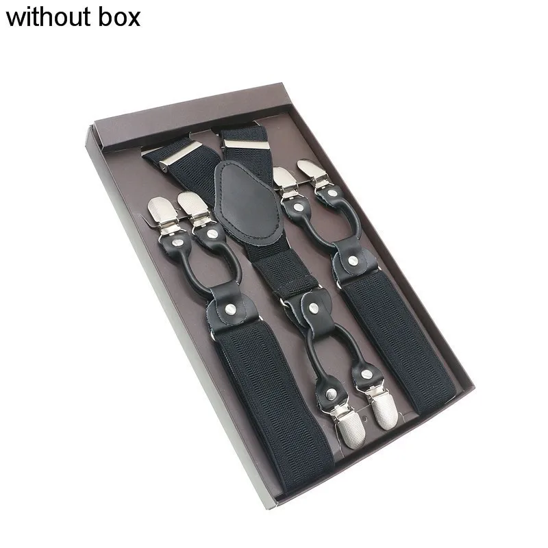 46 Black Real Leather 6 Clips Suspenders Braces Vintage Casual Suspensorio Tirante Trousers Strap Bretele Dad/Husband's Gift - Цвет: 46