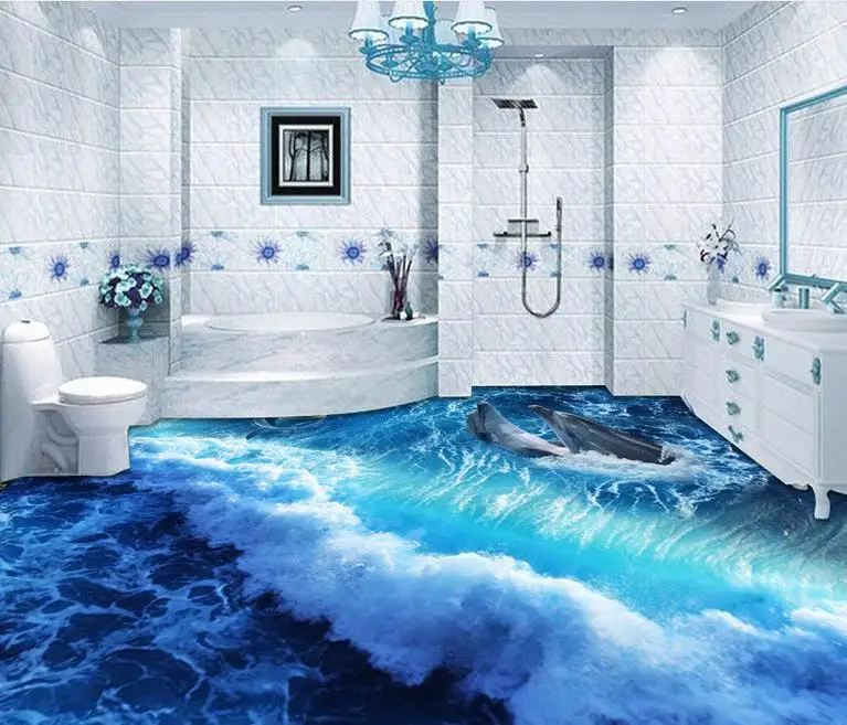 Европейские 3d напольные ПВХ водные обои роспись для гостиной Дельфин волны