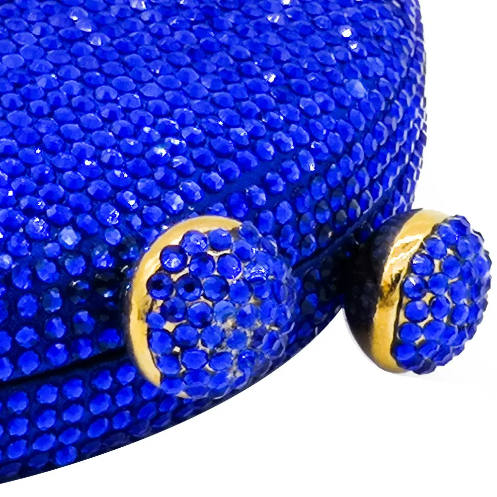Double Flower Kiss Clasp Round Circular Women Purple Crystal Clutch Evening Handbags Hard Case Wedding Cocktail Diamond Bag