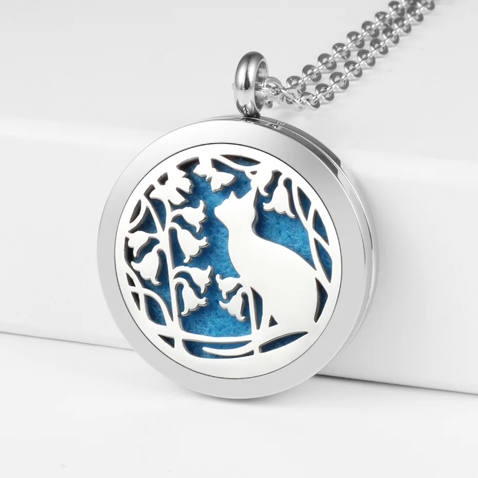 Милый Кот эфирное масло ожерелья ароматерапия из нержавеющей стали ожерелье