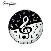 jweijiao black and white musical note round pocket mirror pu leather double sides mini folding compact makeup mirrors espejo