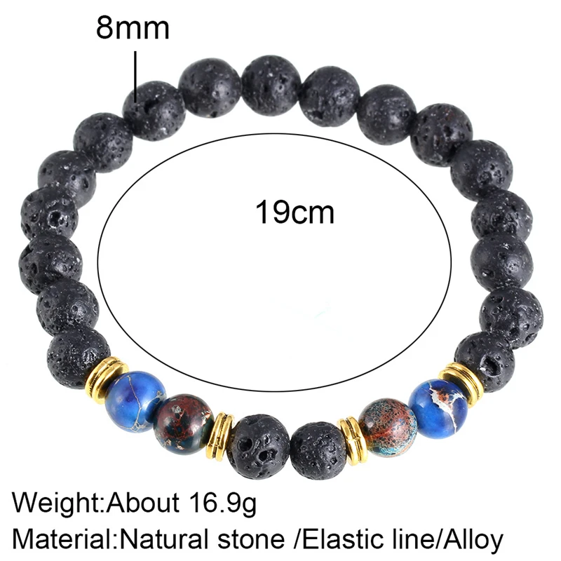 8 шт./компл. круглые браслеты из лавы для женщин и мужчин винтажные натурального