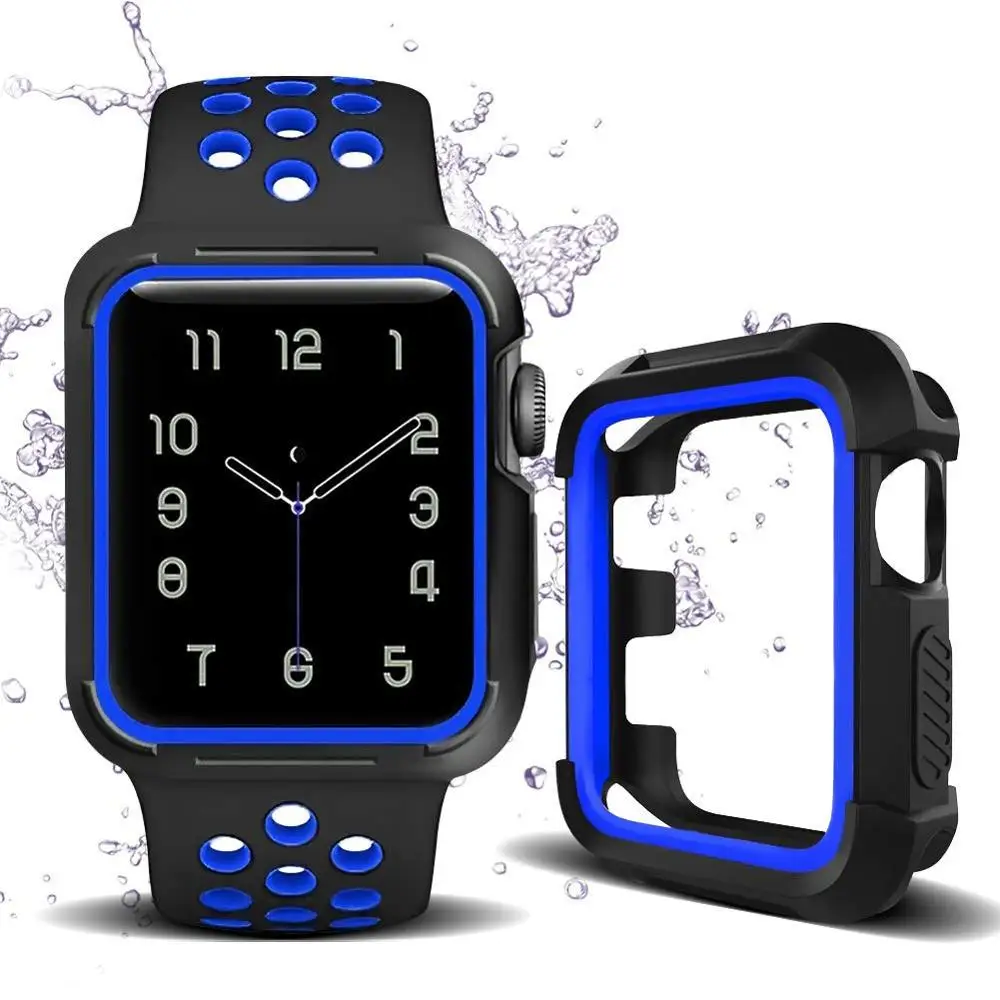 Black-Blue Наручных часов Apple Watch, версии с Чехол 38-42, не замненная Мягкий защитный чехол силиконовый спортивный ремешок для смарт-часов Series4/3/2/1 Nike Sport Edition - Цвет ремешка: Black-Blue