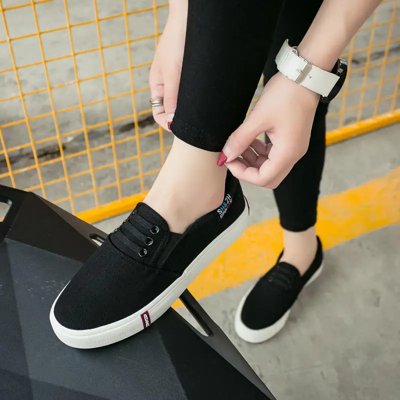 Женские парусиновые кроссовки черные Белые Повседневные на плоской