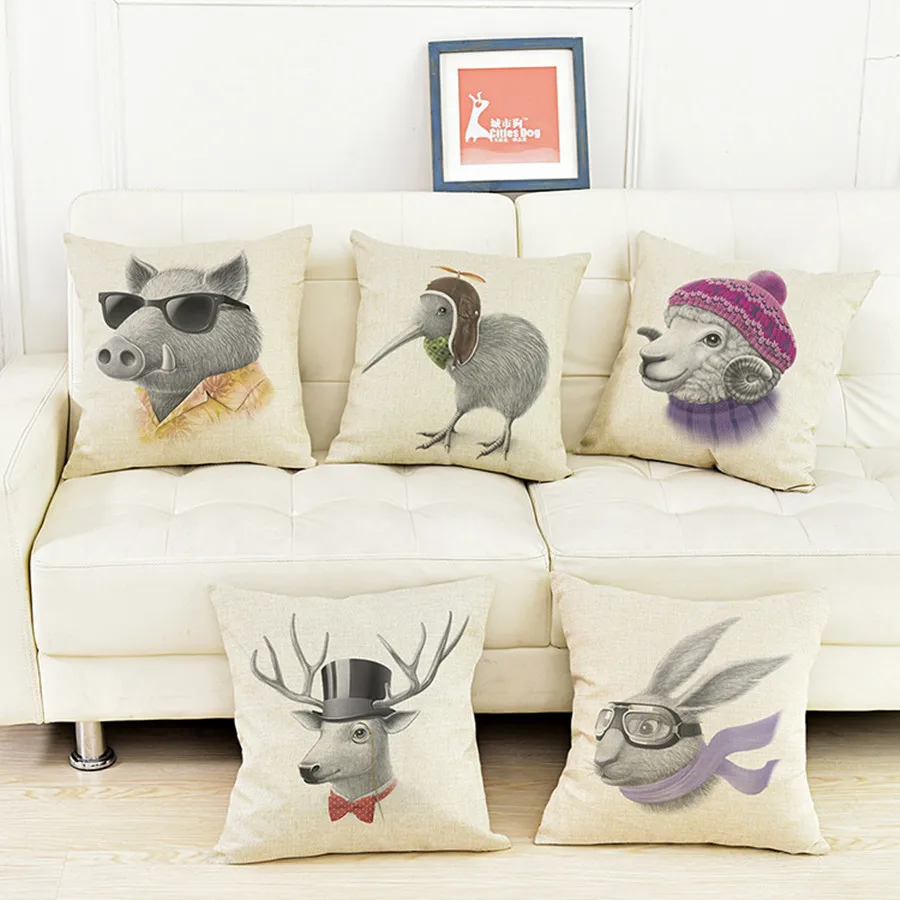 Животное птица Лось кролик подушка рисунок Альпака тканая хлопчатобумажная