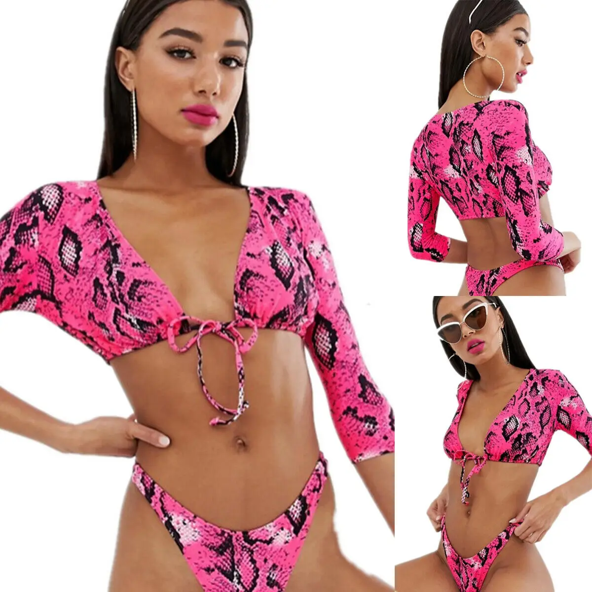 Женский комплект бикини с леопардовым принтом пуш-ап из двух предметов купальный