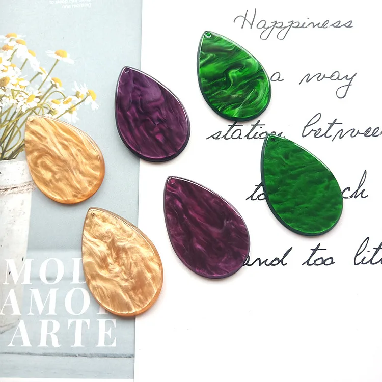 

New arrived 30pcs/lot color print geometry water drop shape acrylic beads diy jewelry earring/necklace/garment pendant accessory