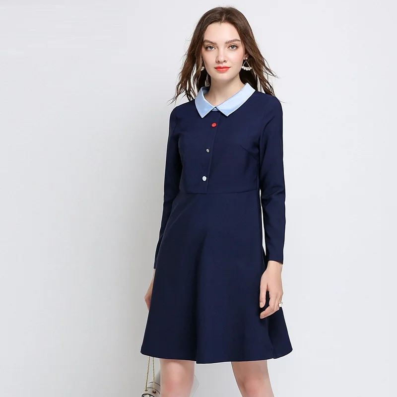 Бесплатная доставка плюс размер женское осеннее платье воротник Питер Пэн