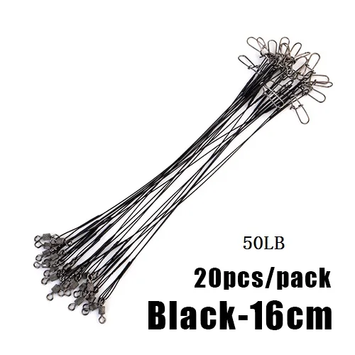 black 16cm 20 штук 16/20/25 см Проволока из нержавеющей стали лидер рыболовный поводок с шарнирным соединением 50LB анти-укус линии Leadcore для приманки аксессуары щука - Цвет: black 16cm