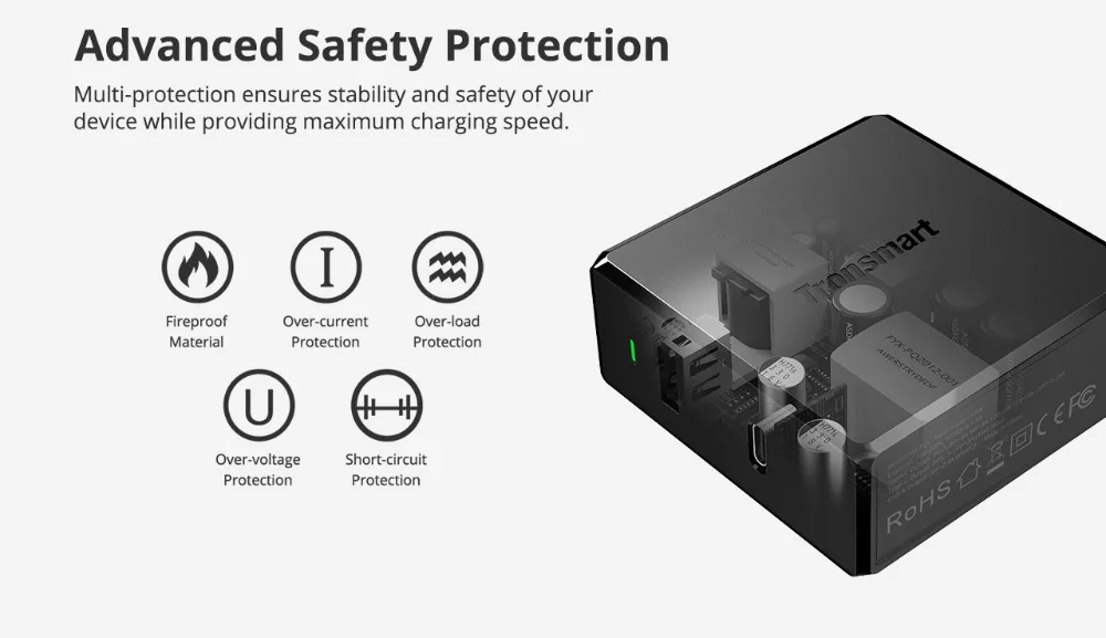 Tronsmart WCP03 USB-C зарядное устройство Быстрая зарядка быстрое зарядное устройство 57 Вт PD зарядное устройство Быстрая зарядка для iphone, xiaomi, samsung, huawei