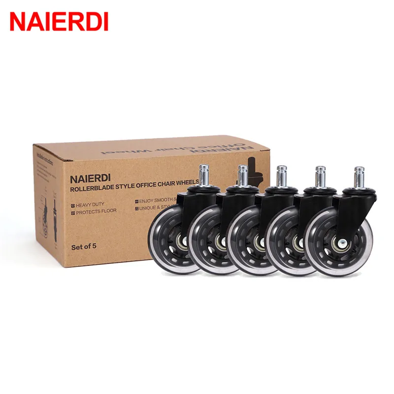 NAIERDI, 5 шт., 3 дюйма, офисное кресло, колесико, универсальное, бесшумное, резиновое, мягкое, безопасное, ролики, замена, 60 кг, поворотное оборудование для мебели