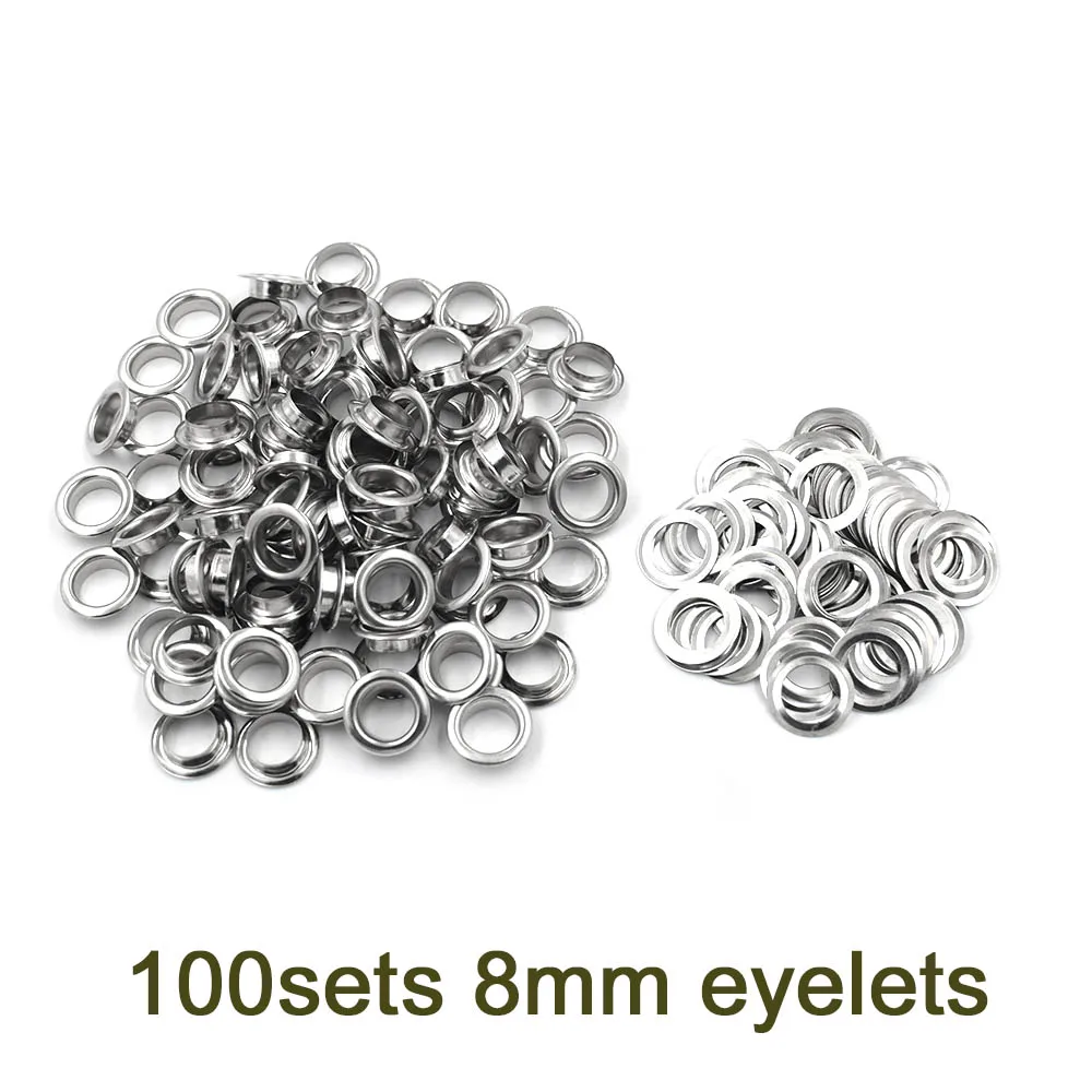 100 sets eyelets 100 шт./лот) Внутренний диаметр 8 мм люверсов. Газовый кнопки. Металлический поры. Полые заклепки. Коробка для обуви поры. Ношение веревки - Цвет: 100 sets eyelets