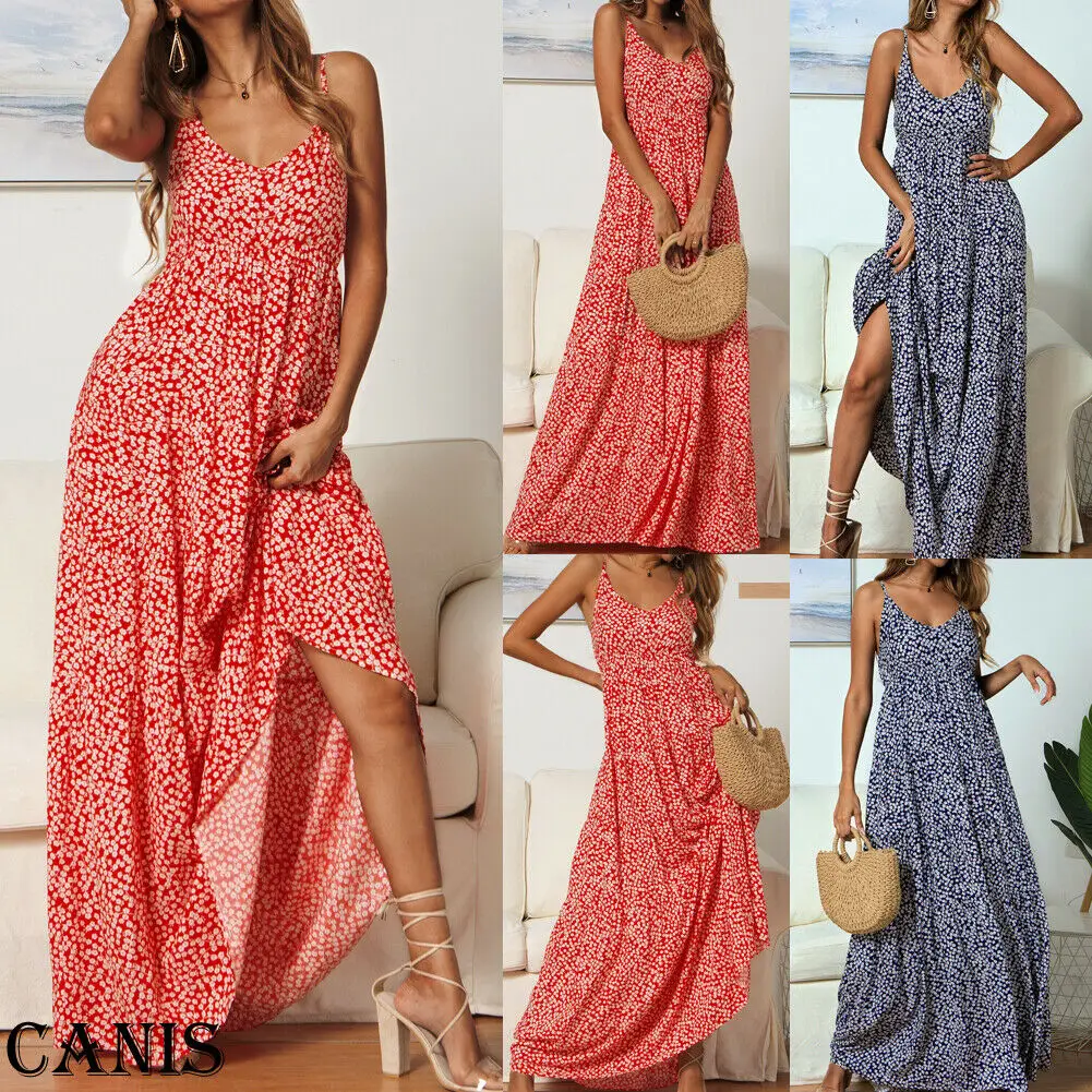 Женское пляжное платье в стиле бохо длинное вечернее с v образным вырезом