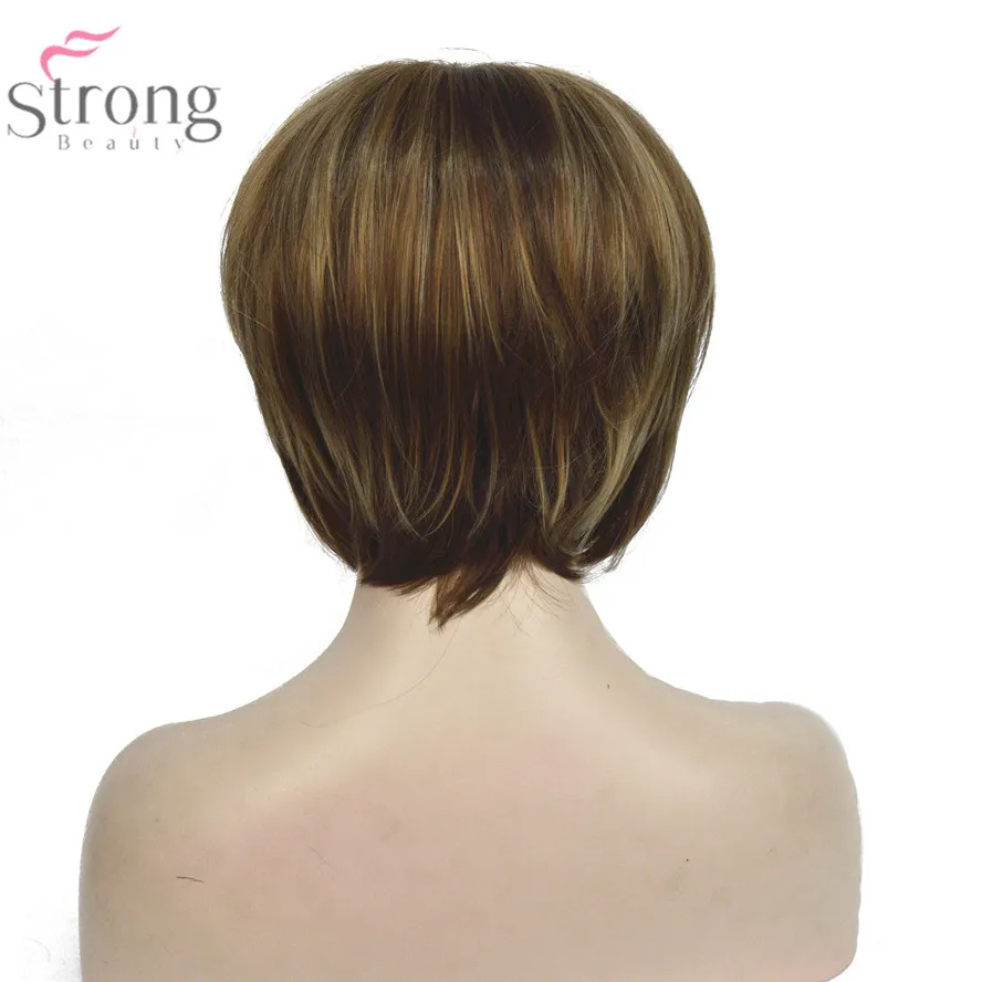 StrongBeauty женский Боб стиль короткий прямой парик коричневый с светлым оттенком синтетические натуральные полные парики
